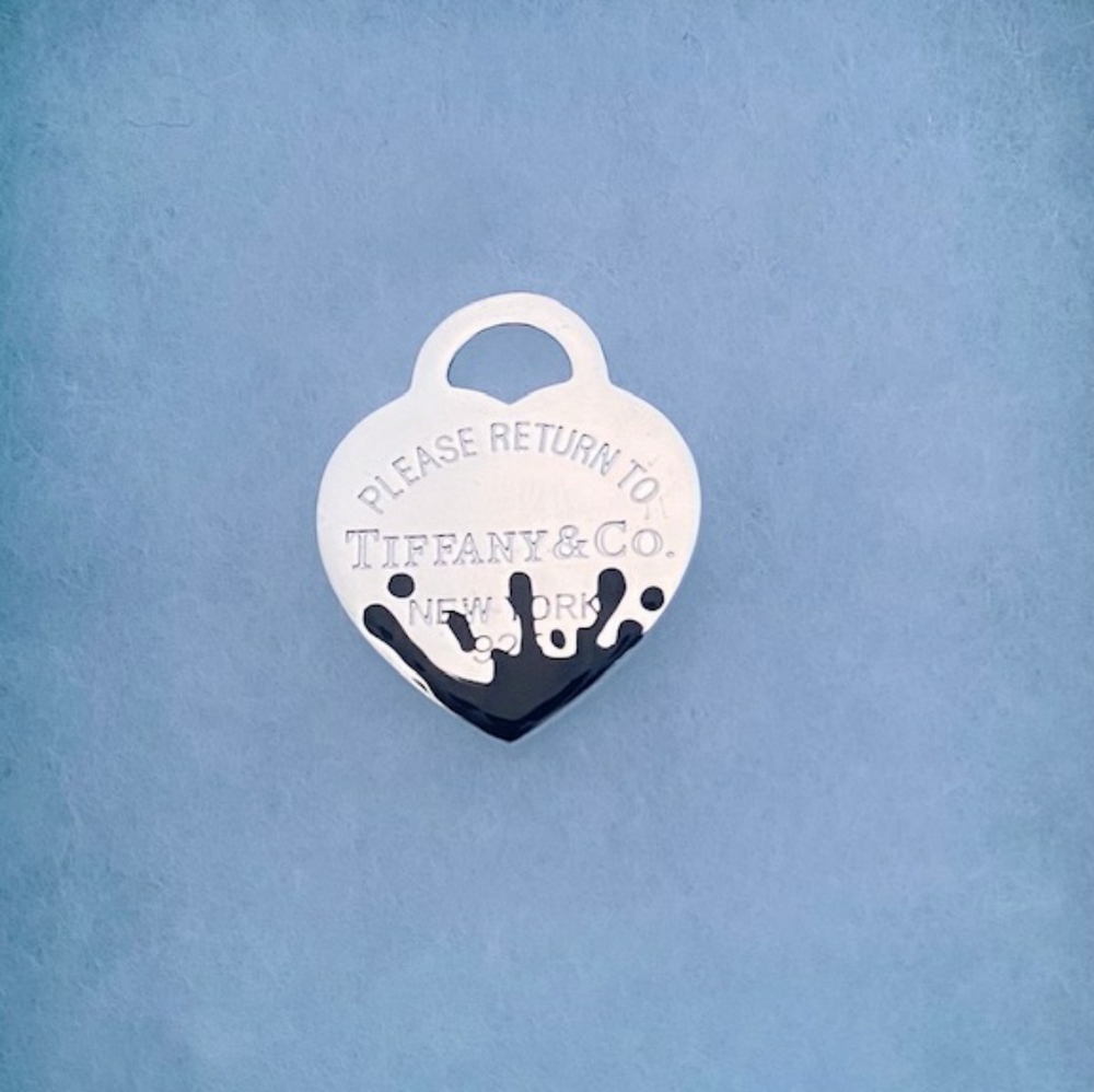 Tiffany & Co. 925 Silver Heart Tag Black Enamel Splash Charm